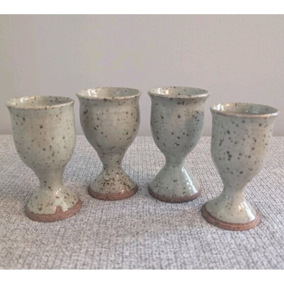 Unbranded Other - Tall Green/Grey Speckled Stoneware Egg Cups, Set of 4, EUC